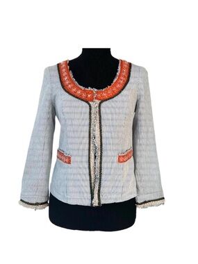 FREE PEOPLE ~ Artisan Gray Jacket w/Red, Black and Ivory Sequins and Beads